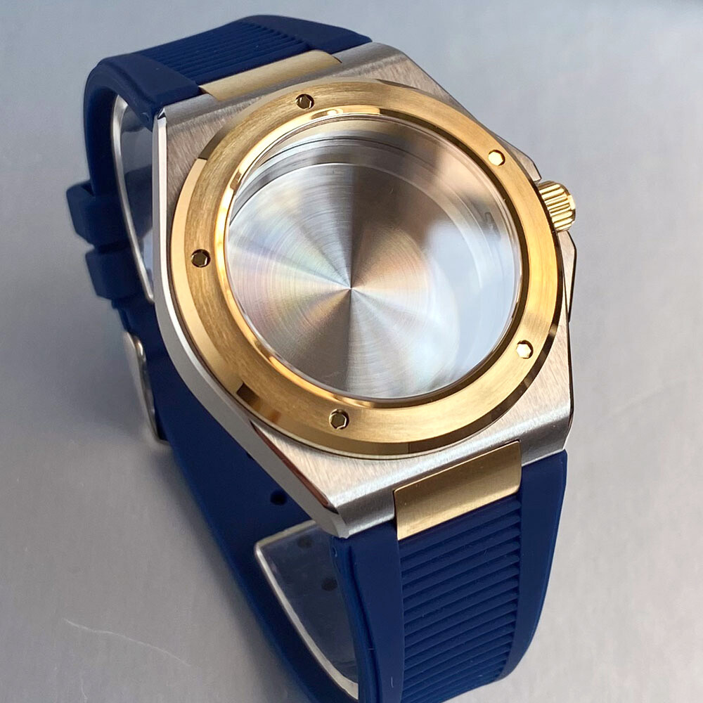 20ATM Waterproof 40mm Two Tone Gold Sapphire Diver Watch Case Fit NH35 NH36