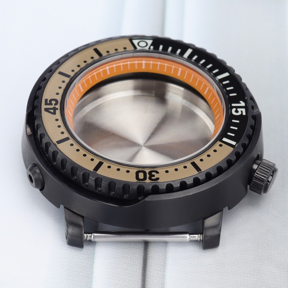 PVD Black Pilot Watch Case 43.3mm Sapphire Steel 10ATM For SII NH35 36 Movement