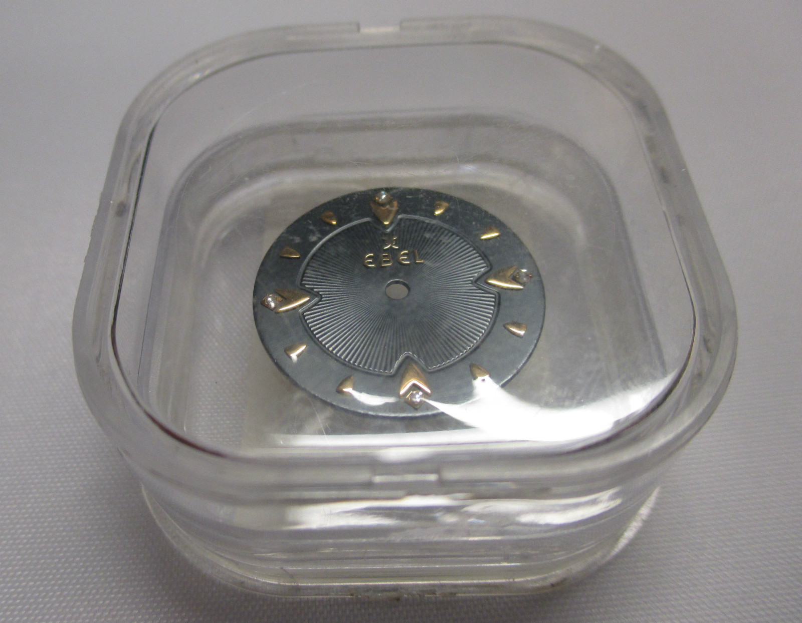 Ebel Beluga Gray Blue 20mm Round Watch Dial Yellow Gold + 4 Diamond Hour Markers