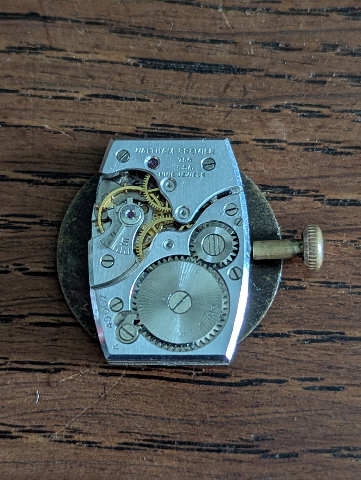 Waltham Premier 750 Watch Movement/Dial/Hands to Restore, Good Balance #S384