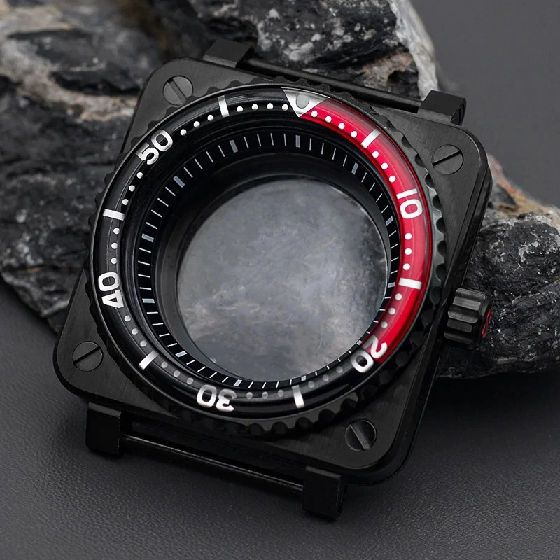 Steel Watch Case for NH35 NH36 NH34 Black Square Sapphire Glass Mod Parts New
