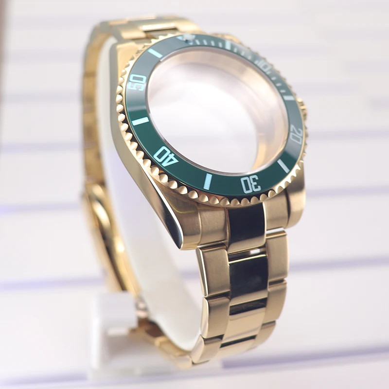 40mm Diving Watch Case Oyster Band Luminous Ceramic Bezel For Nh35/36 8215 2824