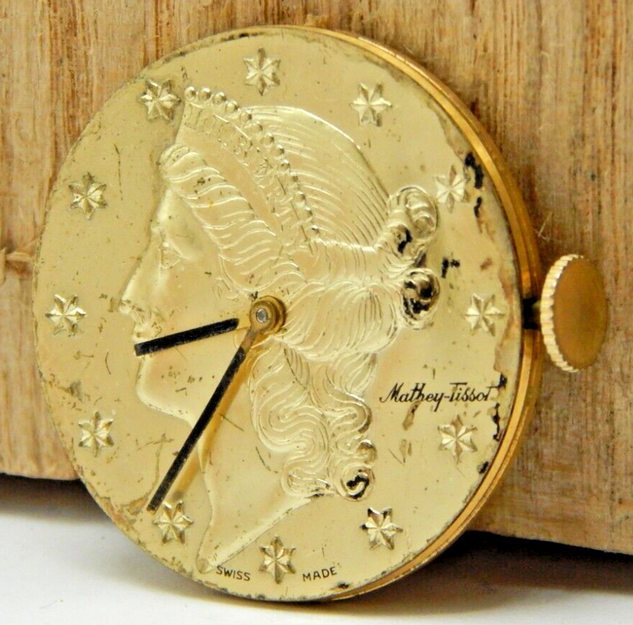 Vintage Mathey-Tissot 603 17 jewel men’s wrist watch movement Liberty Head dial