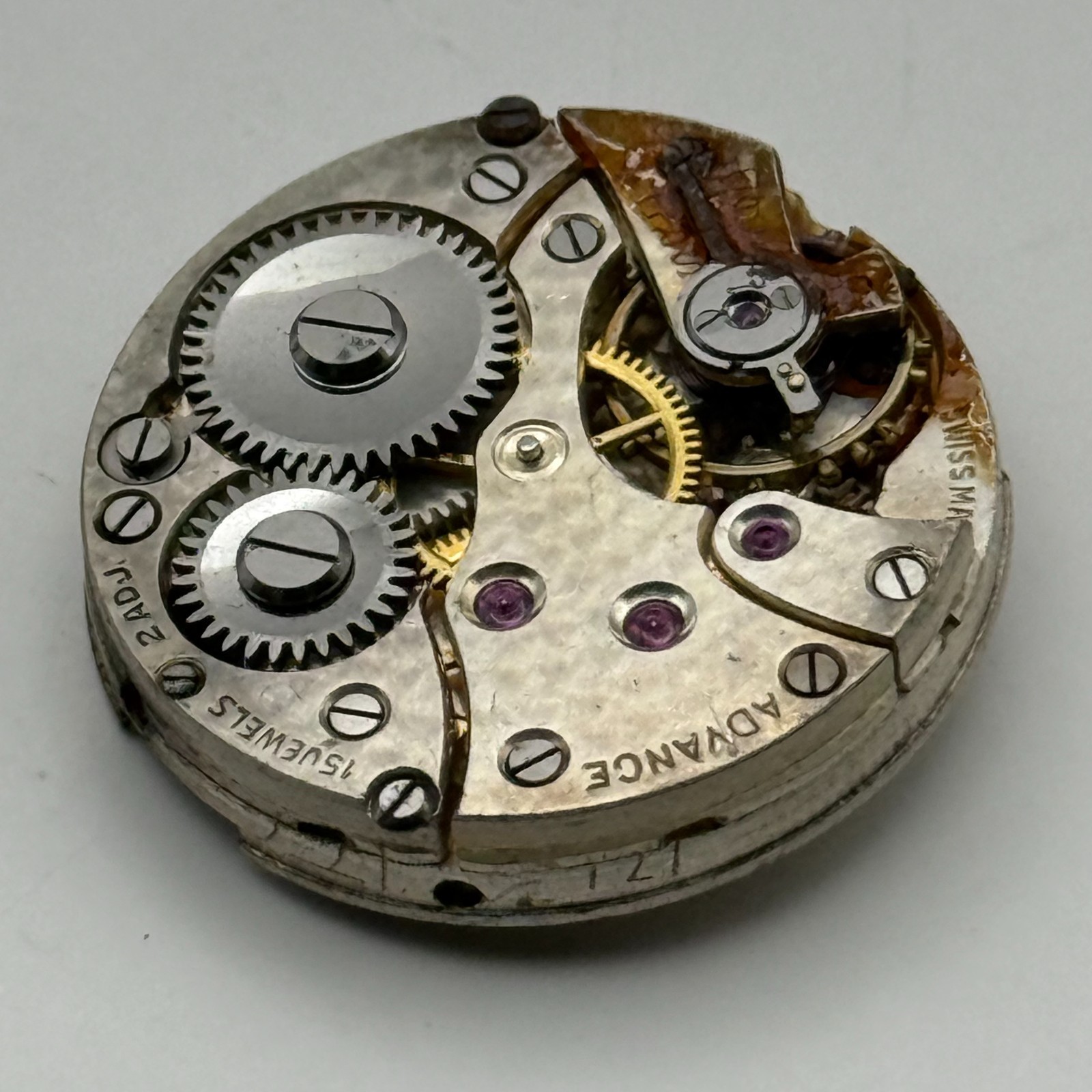 Buser Watch Movement B 15 Jewels Swiss 2 Adj Manual Wind Vintage Parts Repair