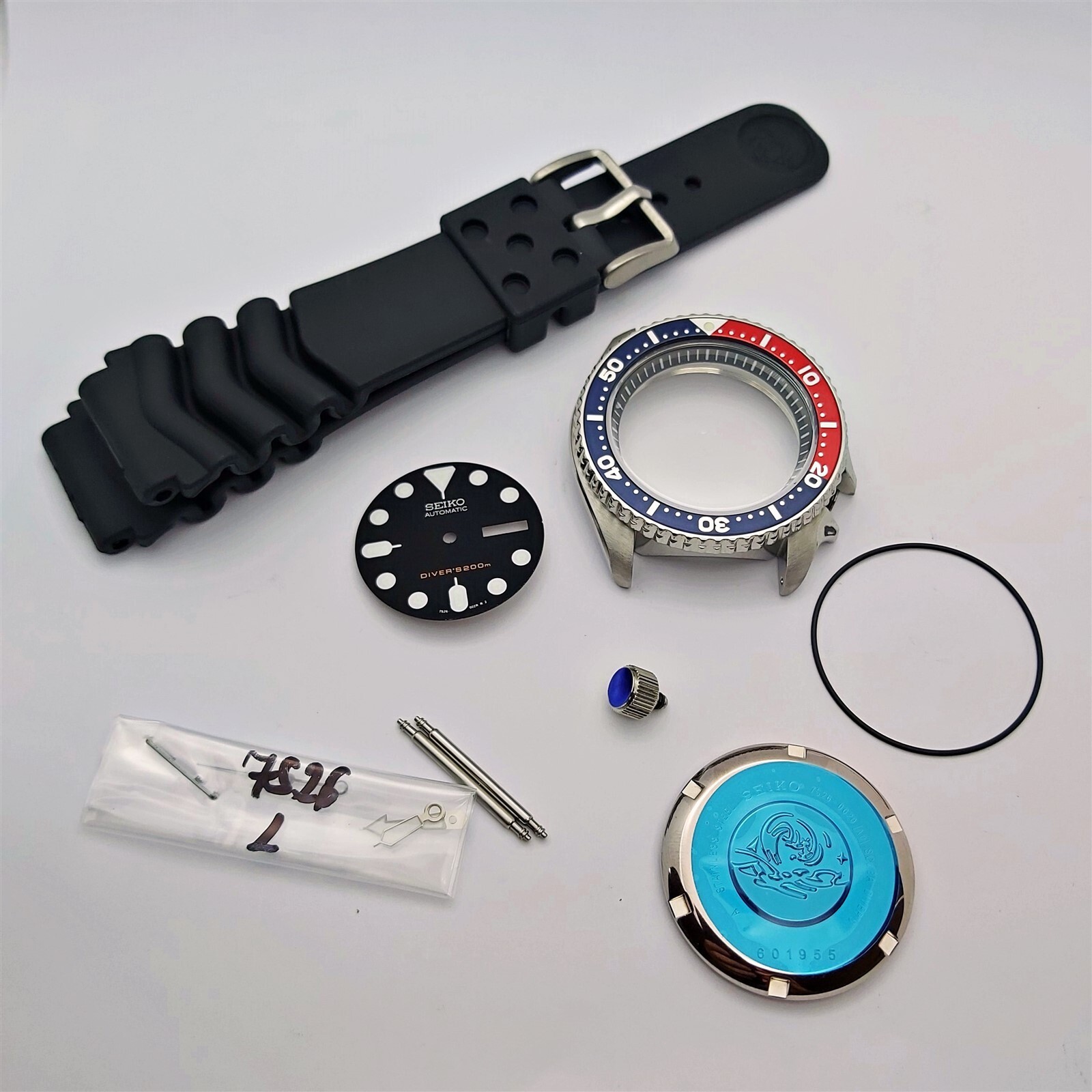 New Watch Case Crown Dial Hands Strap Pepsi Bezel for SEIKO SKX007 / 7S26-0020