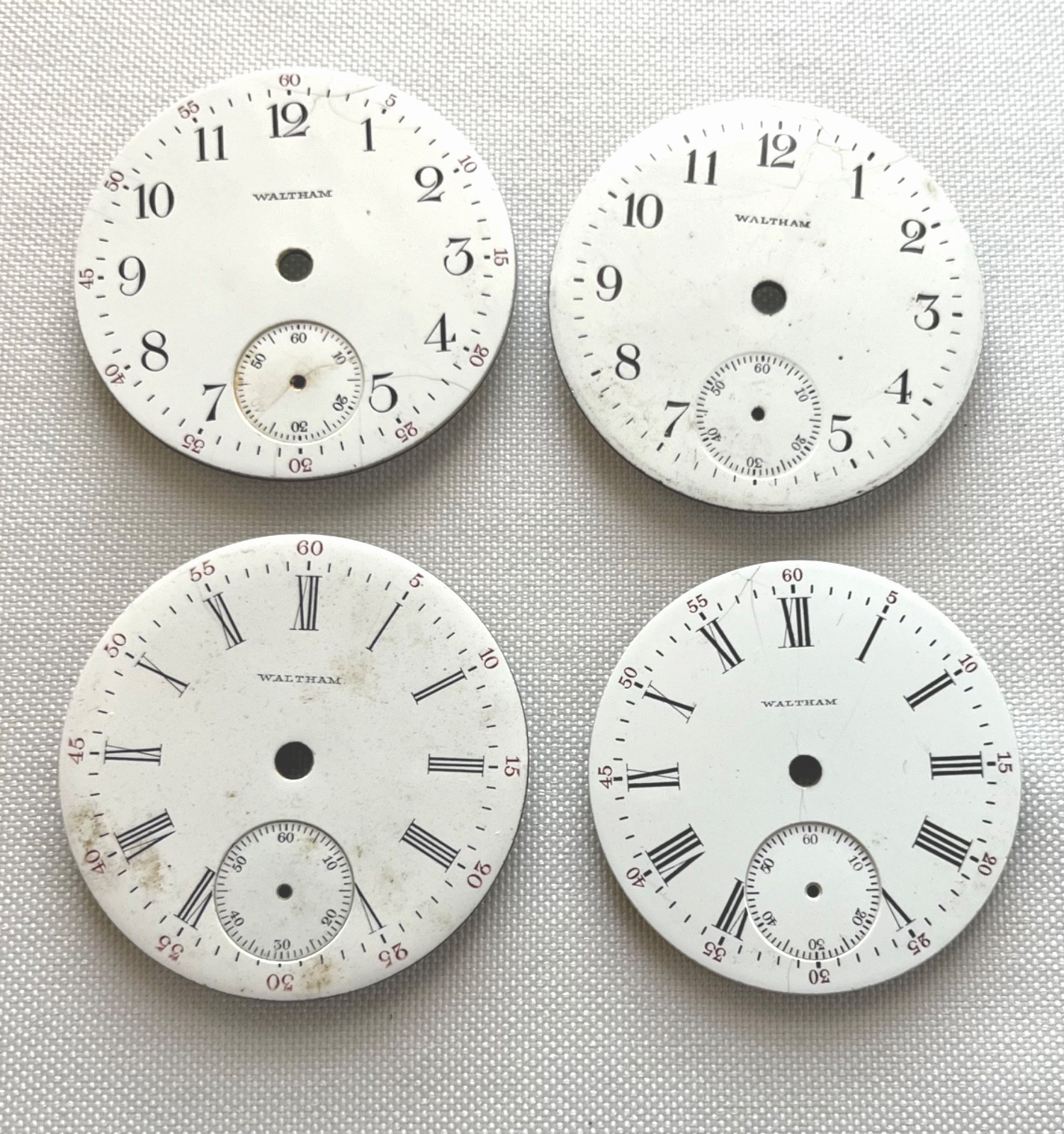 Vintage Waltham Pocket Watch Dials 4 Pieces