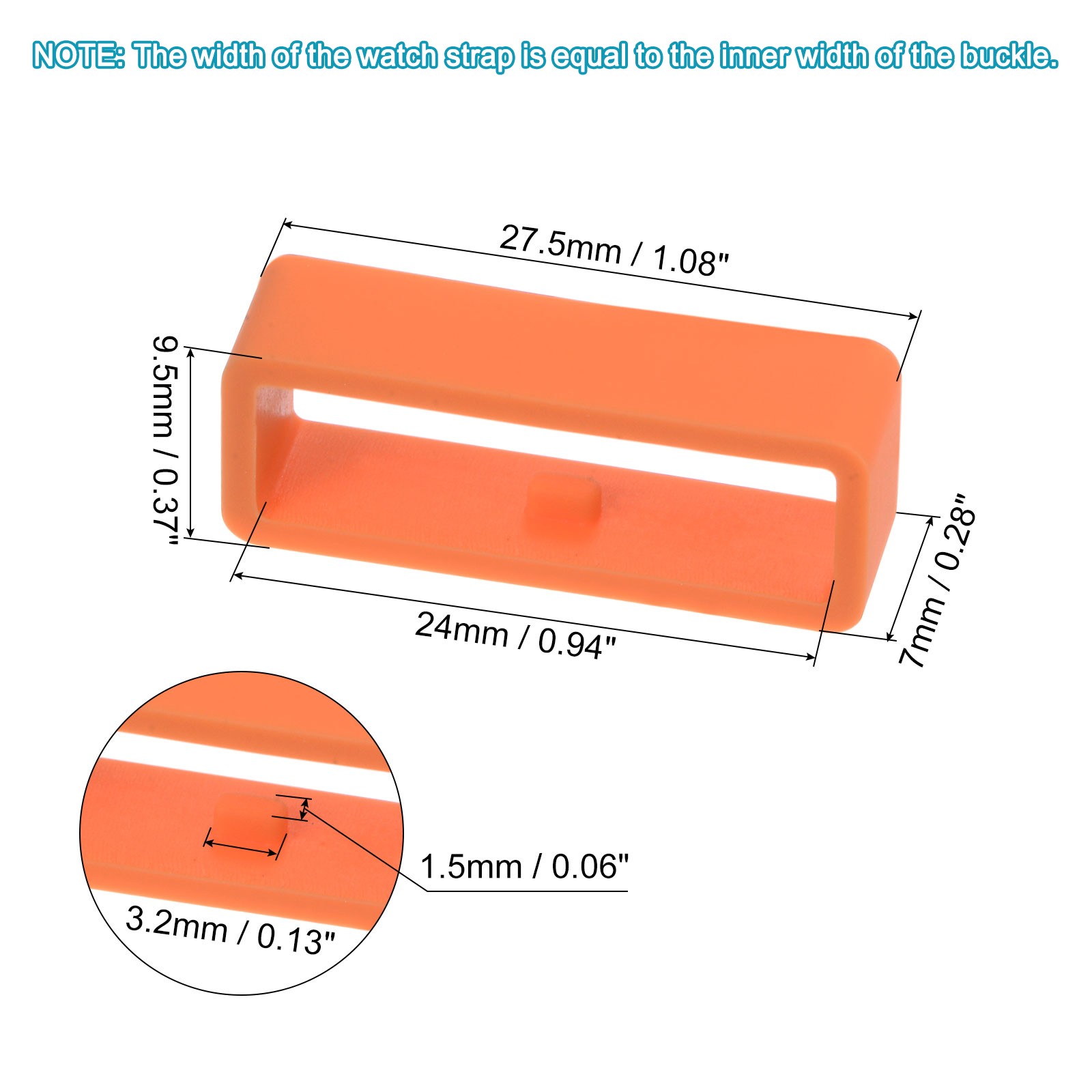 6pcs Watch Strap Circle Fixing Circle 24mm Rubber, Orange