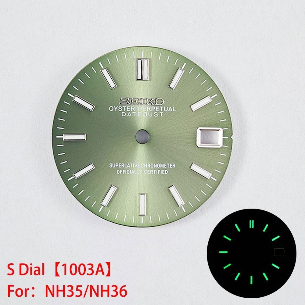 28.5mm Sunburst Watch Dial Green Blue Luminous Date Fit Nh35 Nh36 Movement