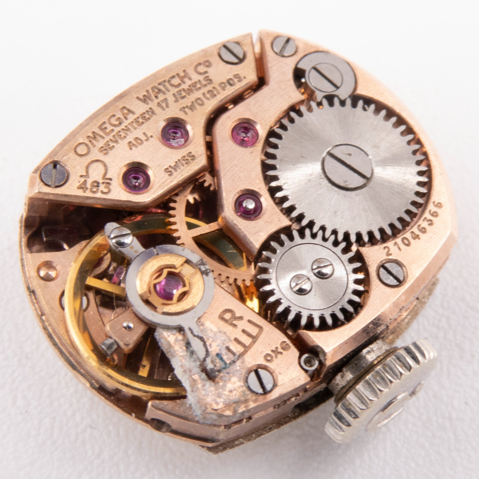 Vintage Omega Caliber 483 17-Jewel 2-Adjustment Wristwatch Movement, Keeps Time