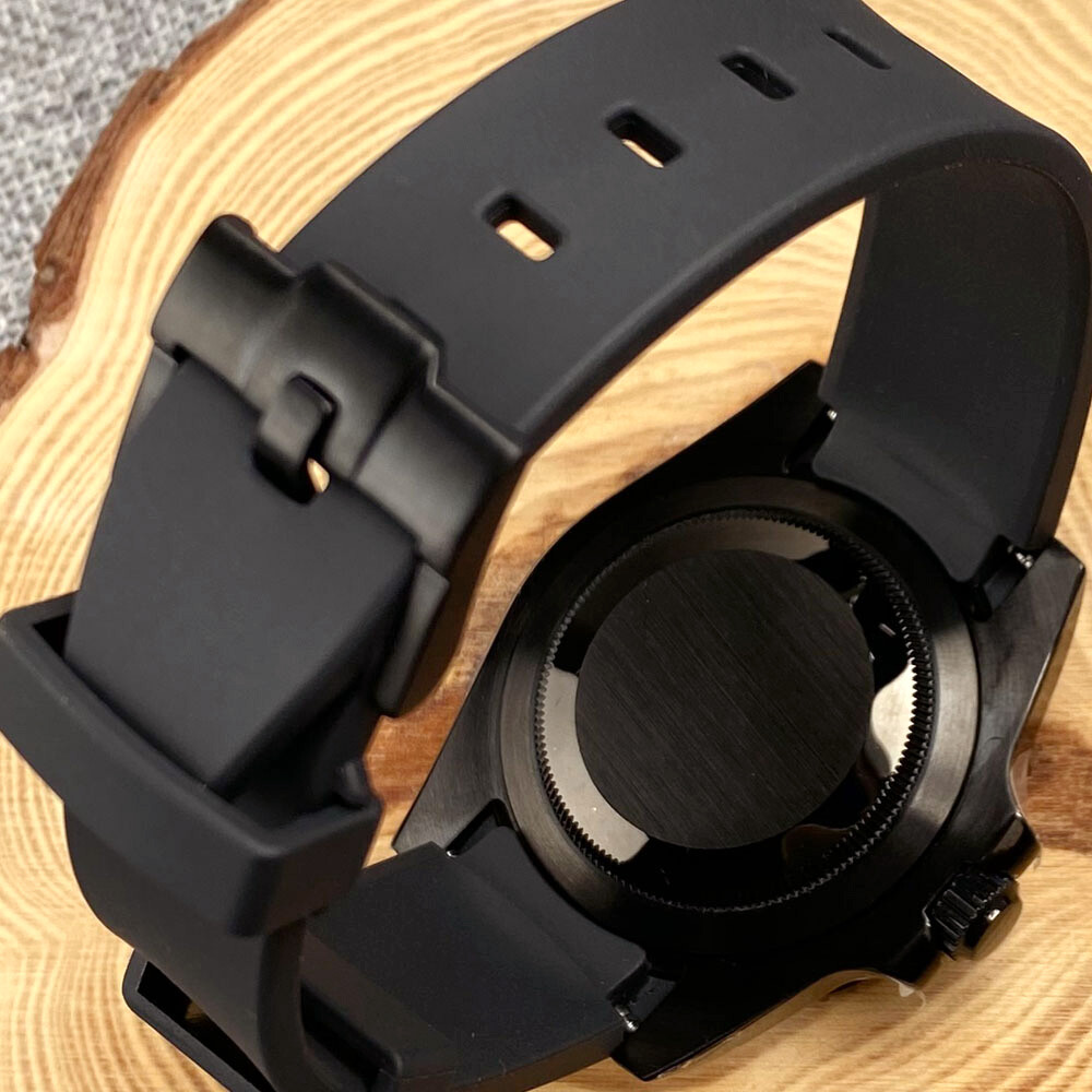 40mm Black PVD Sapphire Watch Case 20ATM Luminous Dial Fit NH35A NH36A Rubber