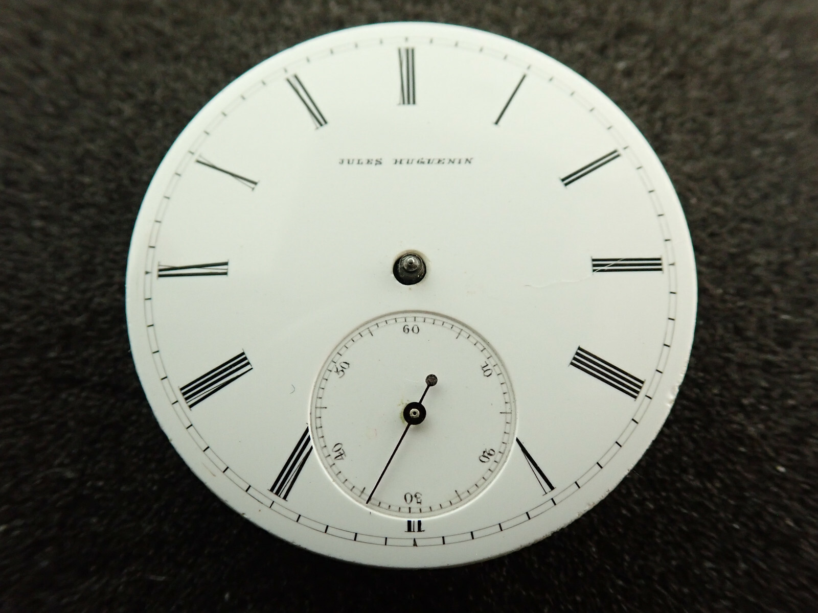 VINTAGE 38.4MM JULES HUGUENIN KEY WIND/KEY SET POCKET WATCH MOVEMENT-NOT RUNNING