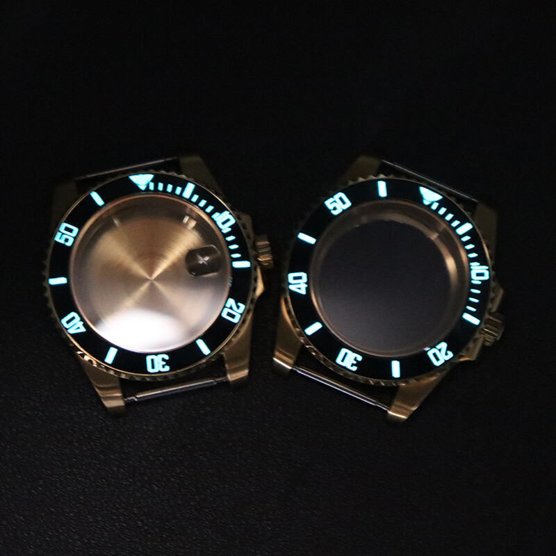 40mm Gold Watch Case 3C Luminous Ceramic Ring For Seiko Nh35 Nh36 Eta2824 PT5000