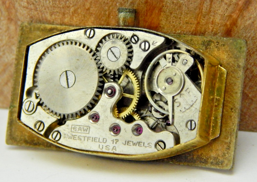 Vintage 1937 Westfield 6AW 17j art deco wrist watch movement with dial & hands