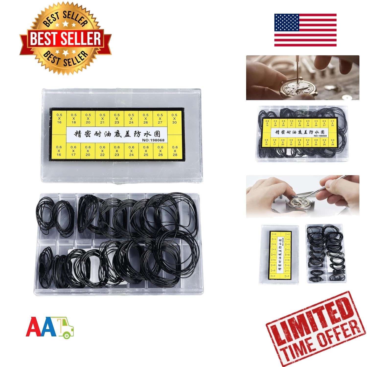 Watch Gasket Set 180 pcs 0.5-0.6mm Rubber O Rings Watch Repair Seals