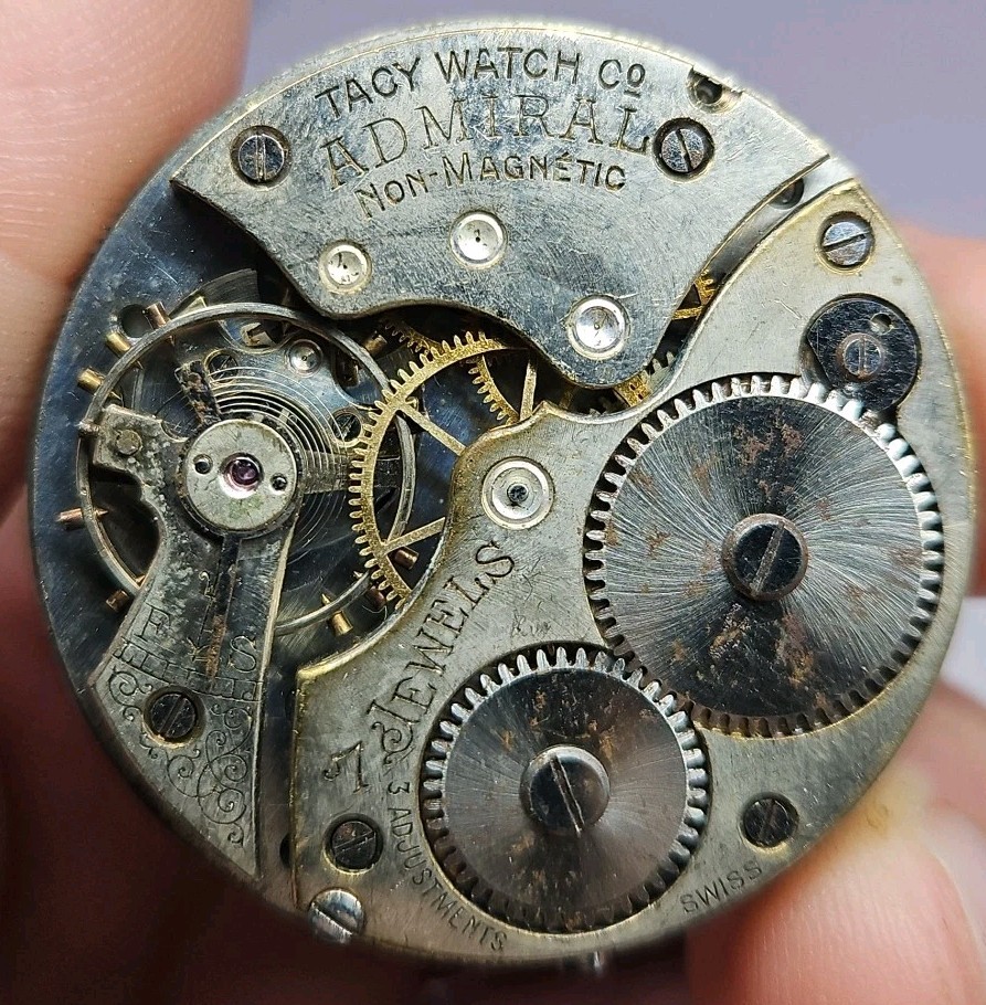 Tacy Watch Co. Admiral 7j Pocket Watch Movement 39.75mm- Parts/Repair