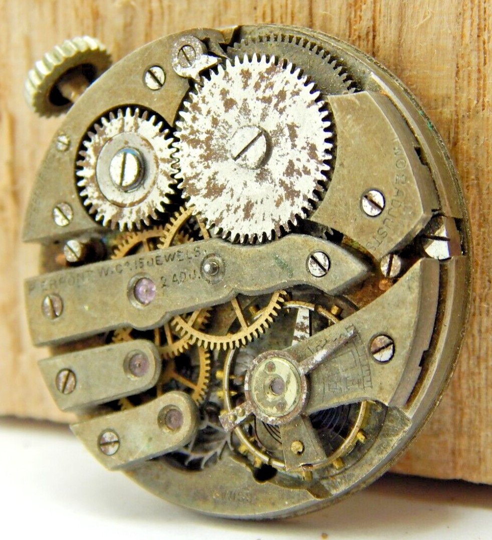 Vintage Pierpont 15 jewel 2 Adjustment 0 size watch movement w/ double sunk dial