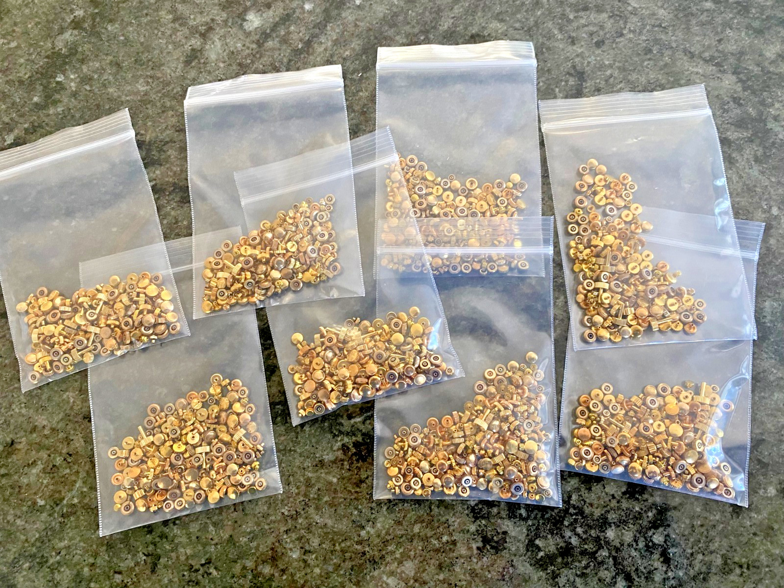 Brand New GOLD WATCH CROWNS – 100 crowns per bag. 2 bags available