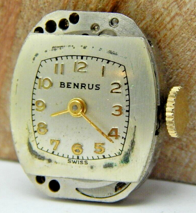 Vintage Benrus BN2 17 jewel ladies art deco wrist watch movement w/ dial & hands