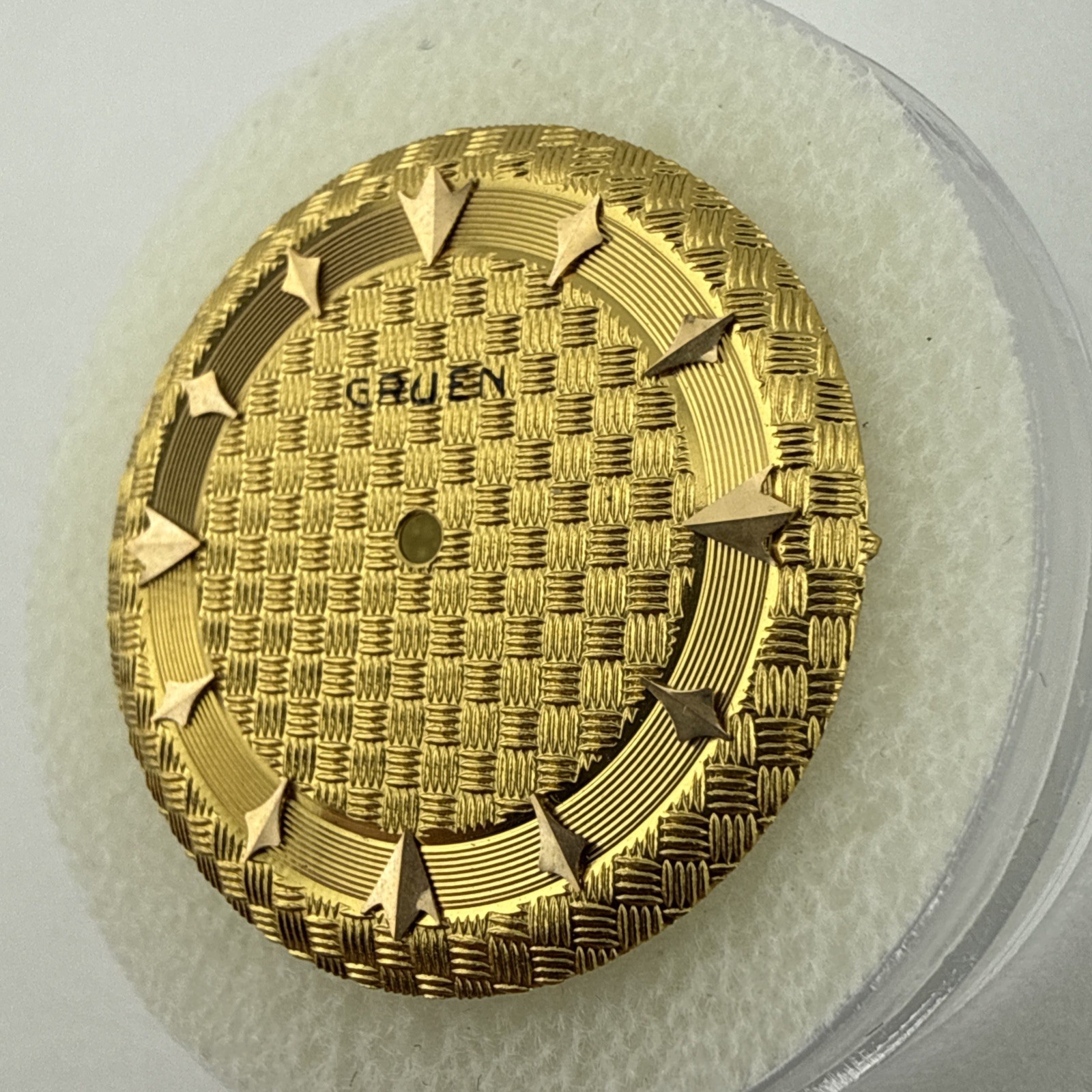 Gruen Watch Dial Gold Woven Textured Finish Mens Watch Dial 28.7mm – NOS