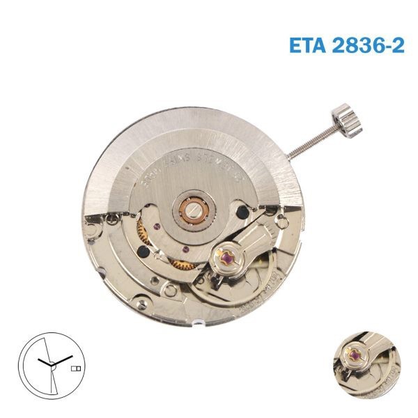 ETA 2836-2 Swiss Made Movement-3 Hands-White (Day/Date) Disk at 3-25 Jewels.