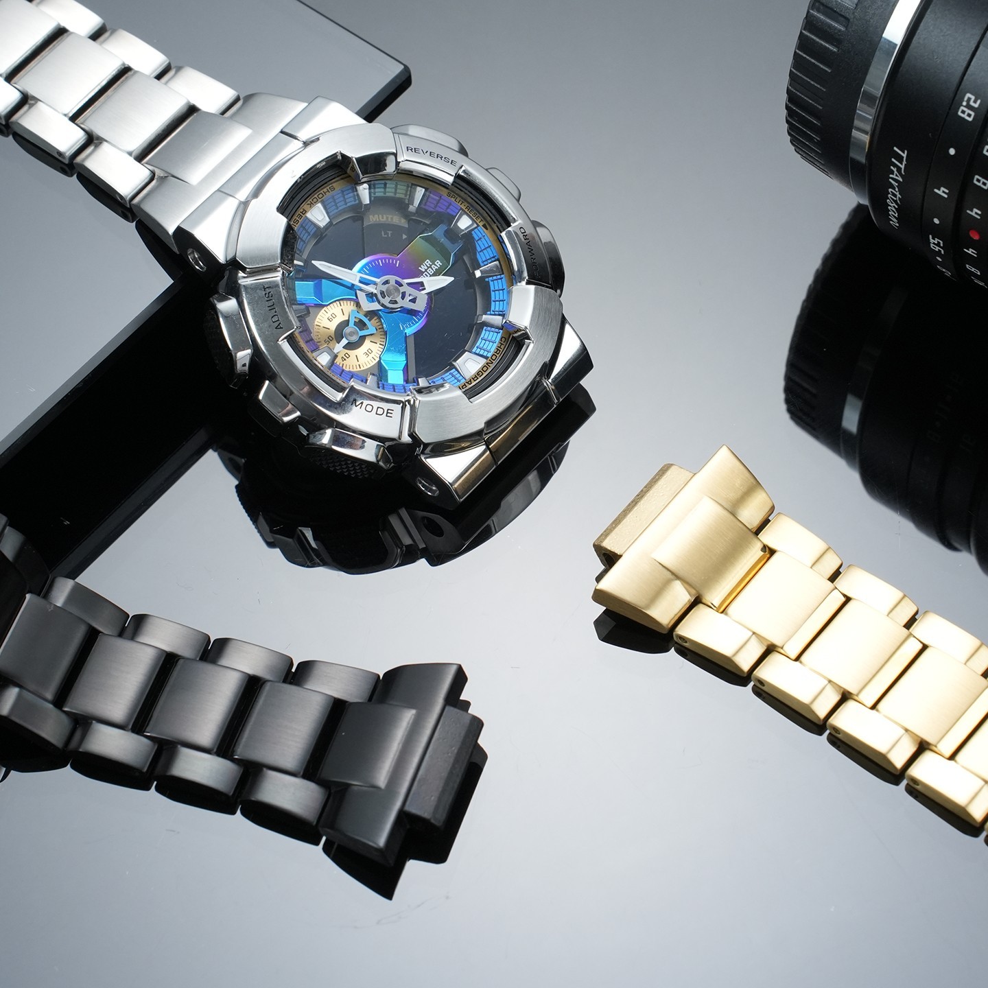 For Casio G-SHOCK GM-110 Watch Mod Kit GM110 Steel Watch Case Metal Strap Man