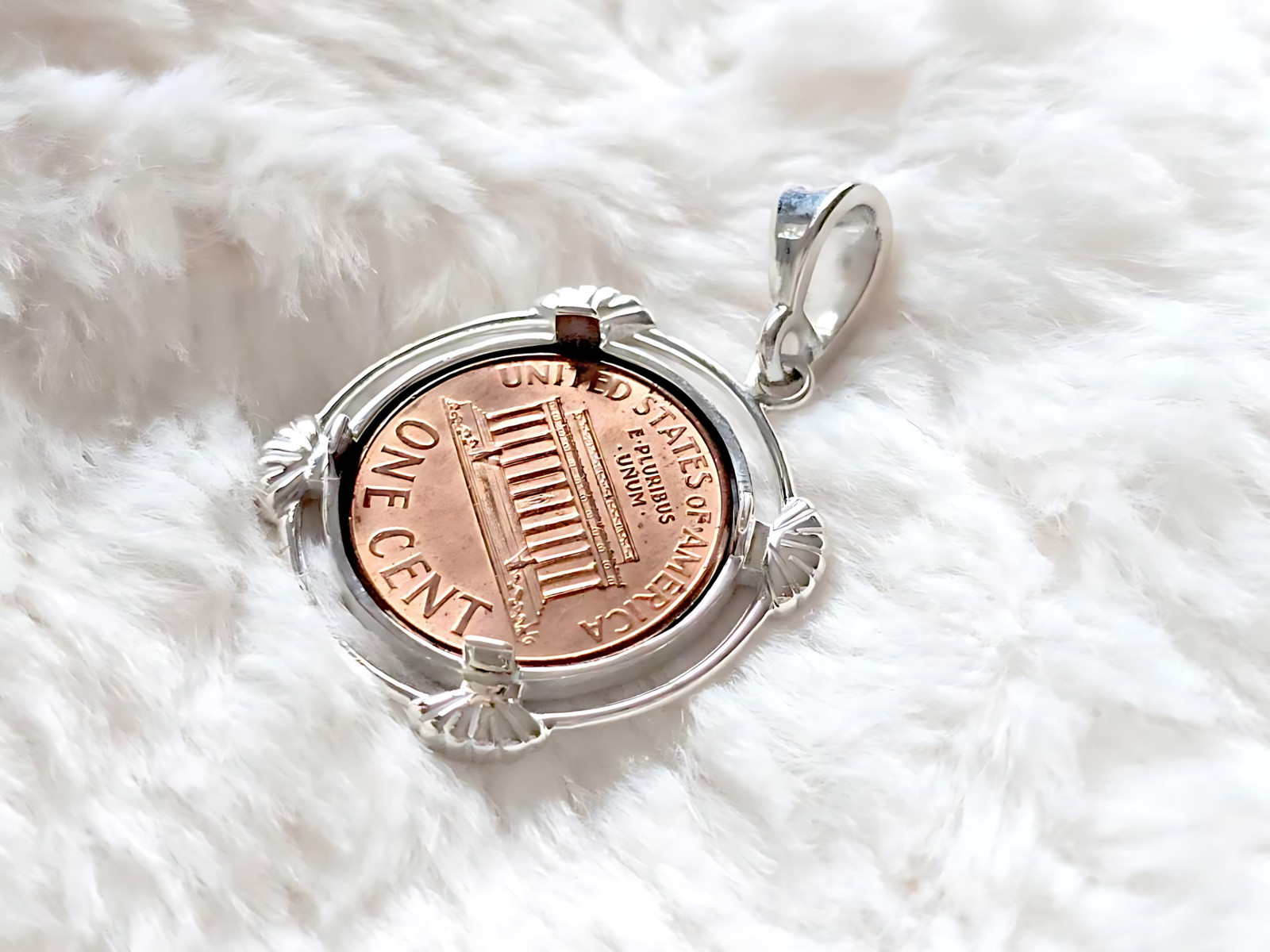 925 Sterling Silver Prong Back Clamshell Edge Bezel for 19mm Penny 1 Cent Coins