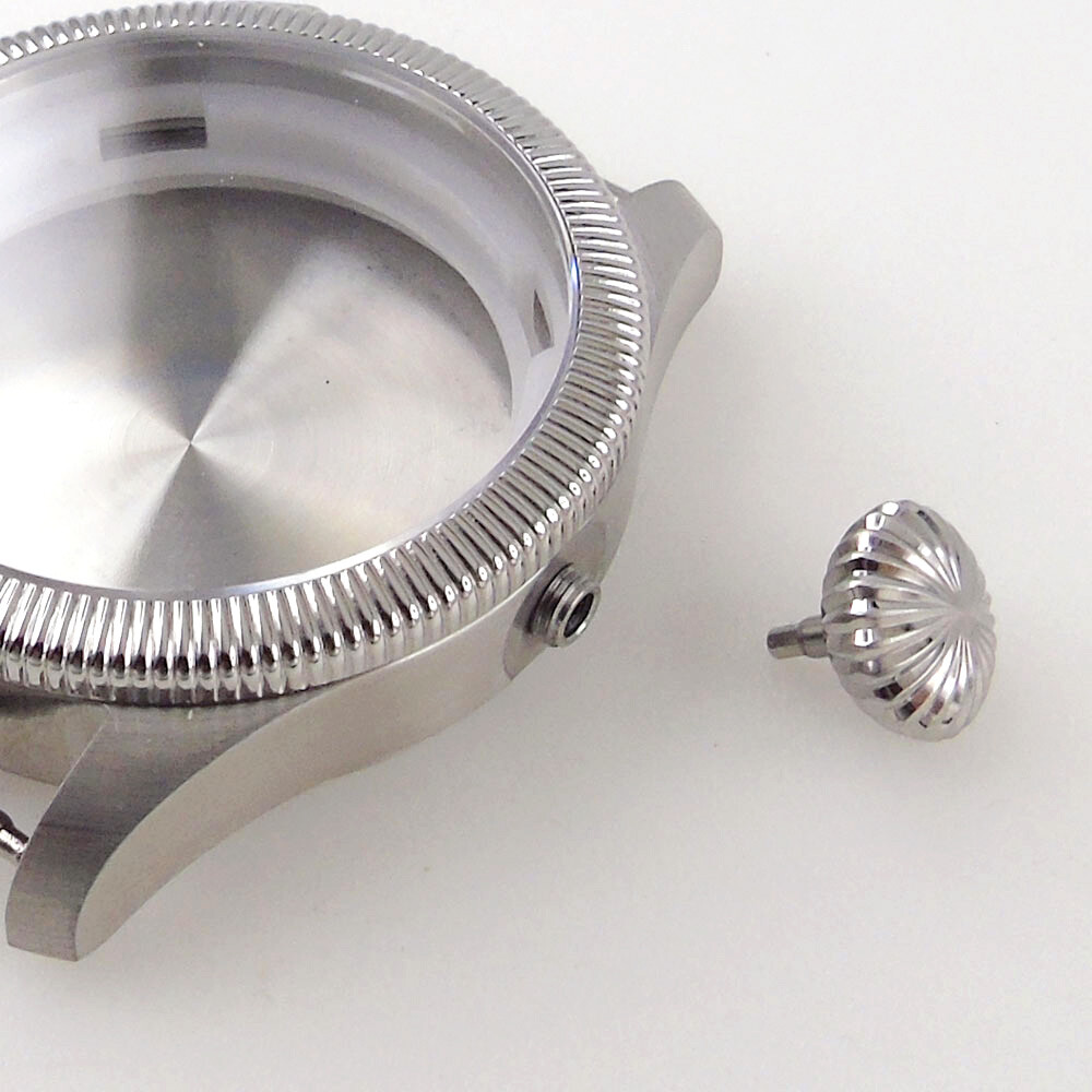 39mm Fluted Bezel Steel Sapphire Glass Watch Case Black Dial Fit NH35 NH36 2824