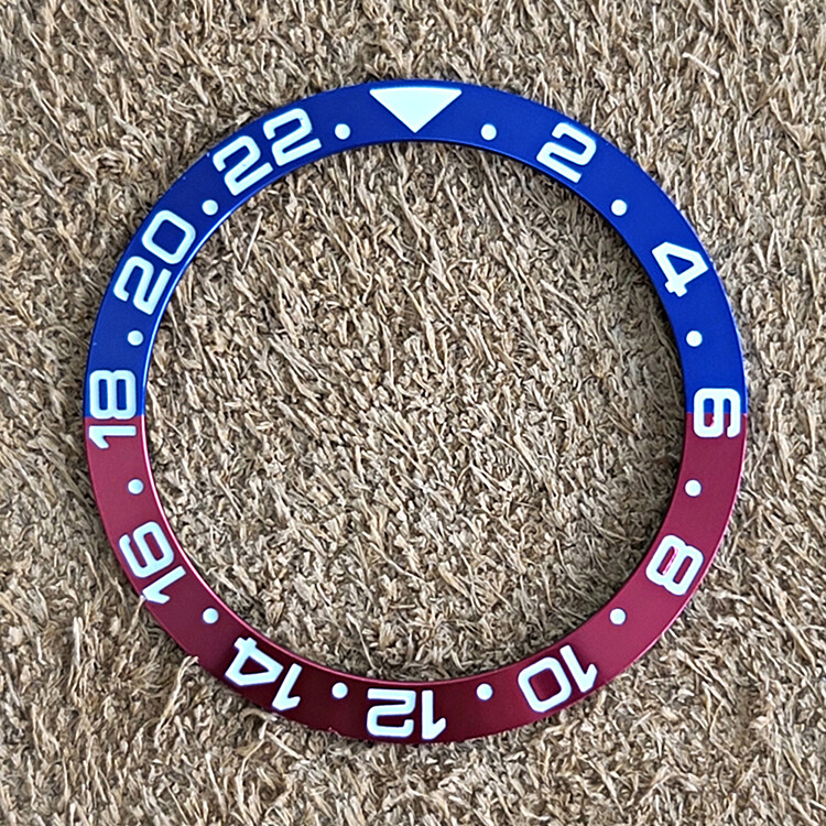 38MM Watch Bezel GMT Red and Blue Aluminum Bezel Green/Blue Luminous Watch