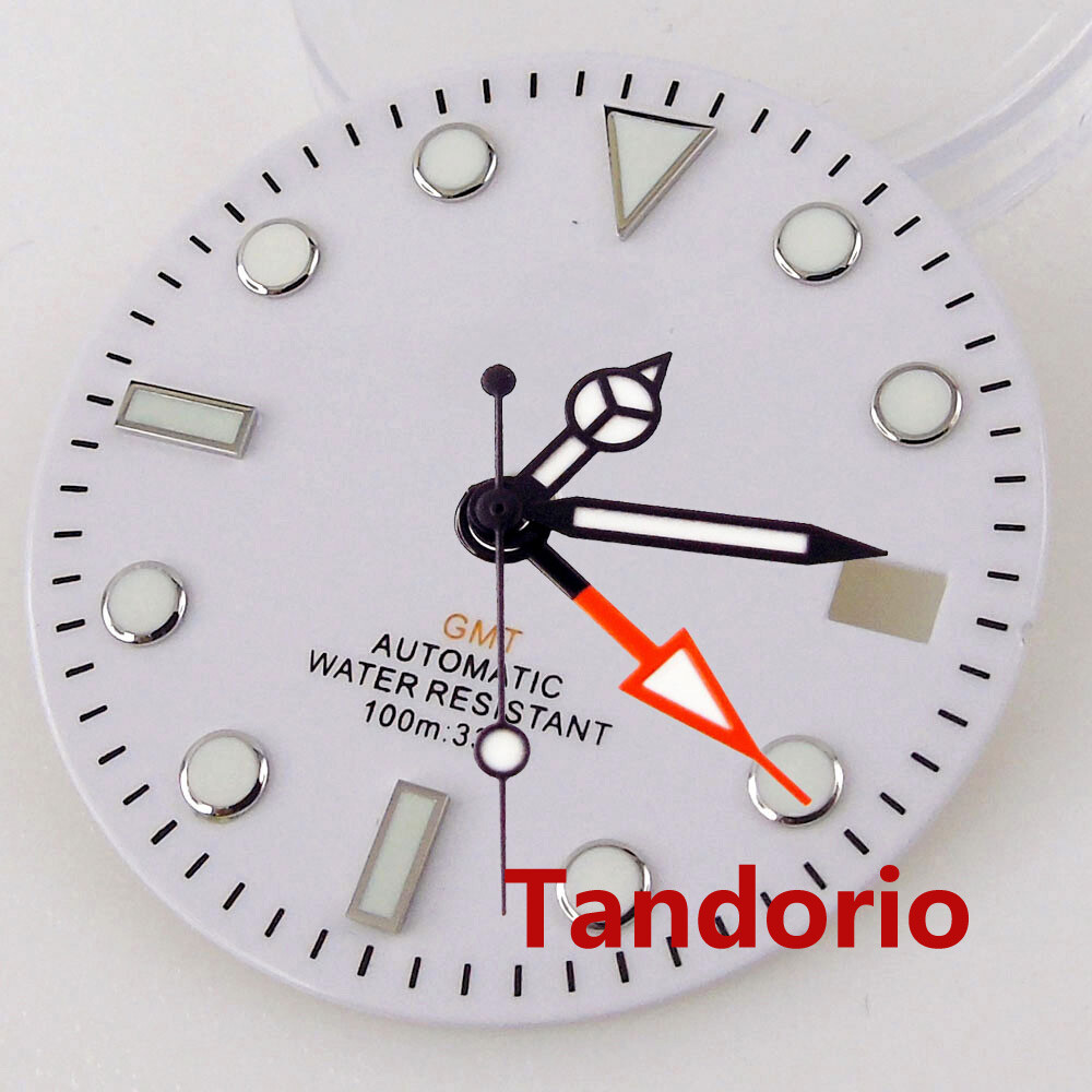 Bliger 29mm GMT White Watch Dial Fit NH34A NH34 Automatic Movement Date Luminous