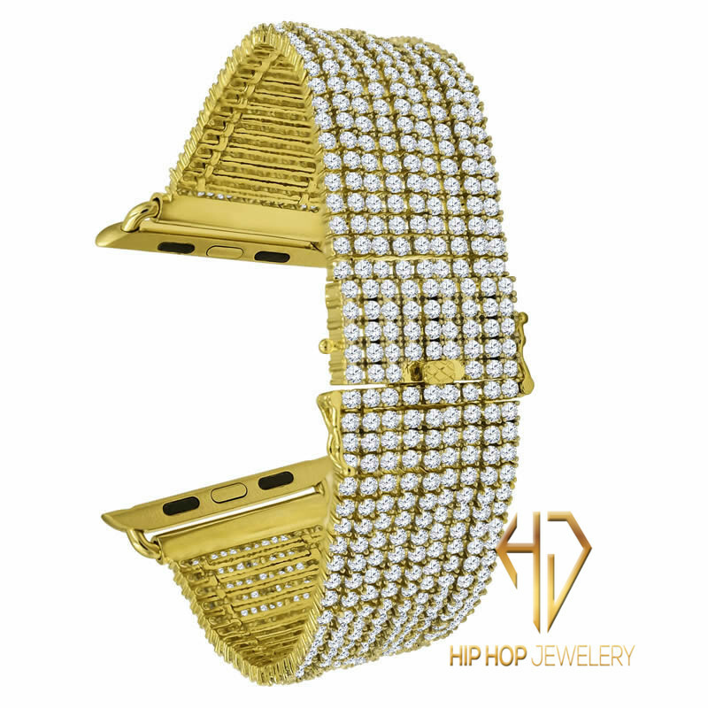 Apple Watch Series 4 Custom Bezel 44 mm 14K Yellow Gold Tone Bracelet 9 Row Band