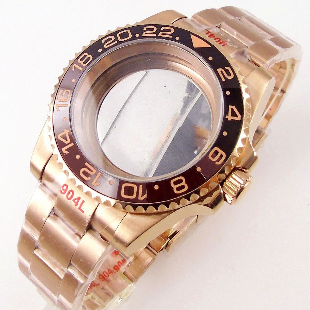 40mm Ceramic Bezel Sapphire Glass Rose golden Watch Case Fit NH34 NH35 NH36 2824
