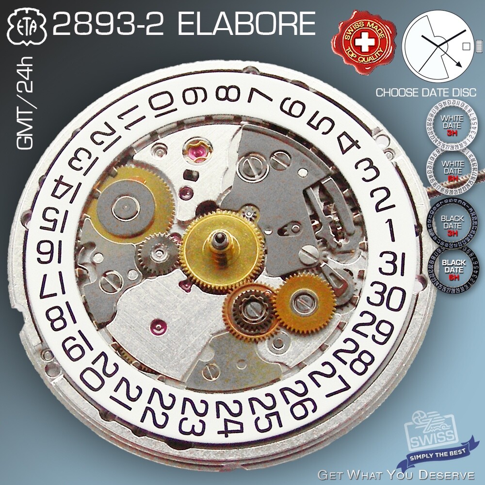 MOVEMENT AUTOMATIC ETA 2893-2 GMT, NICKEL, Black or WHIT DATE, HH5, NEW