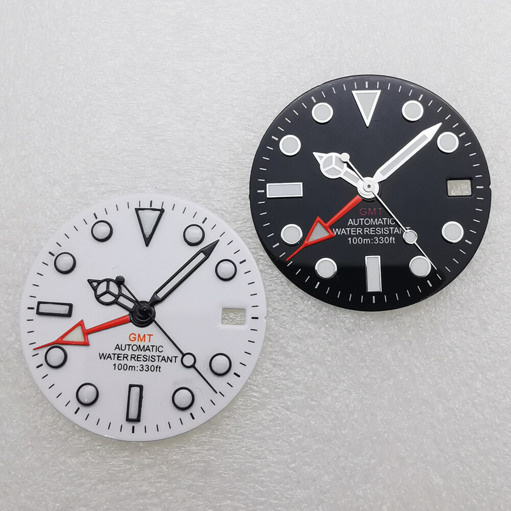 28.5mm Sterile Watch Dial GMT Hands Luminous for NH34 movement White Black Parts