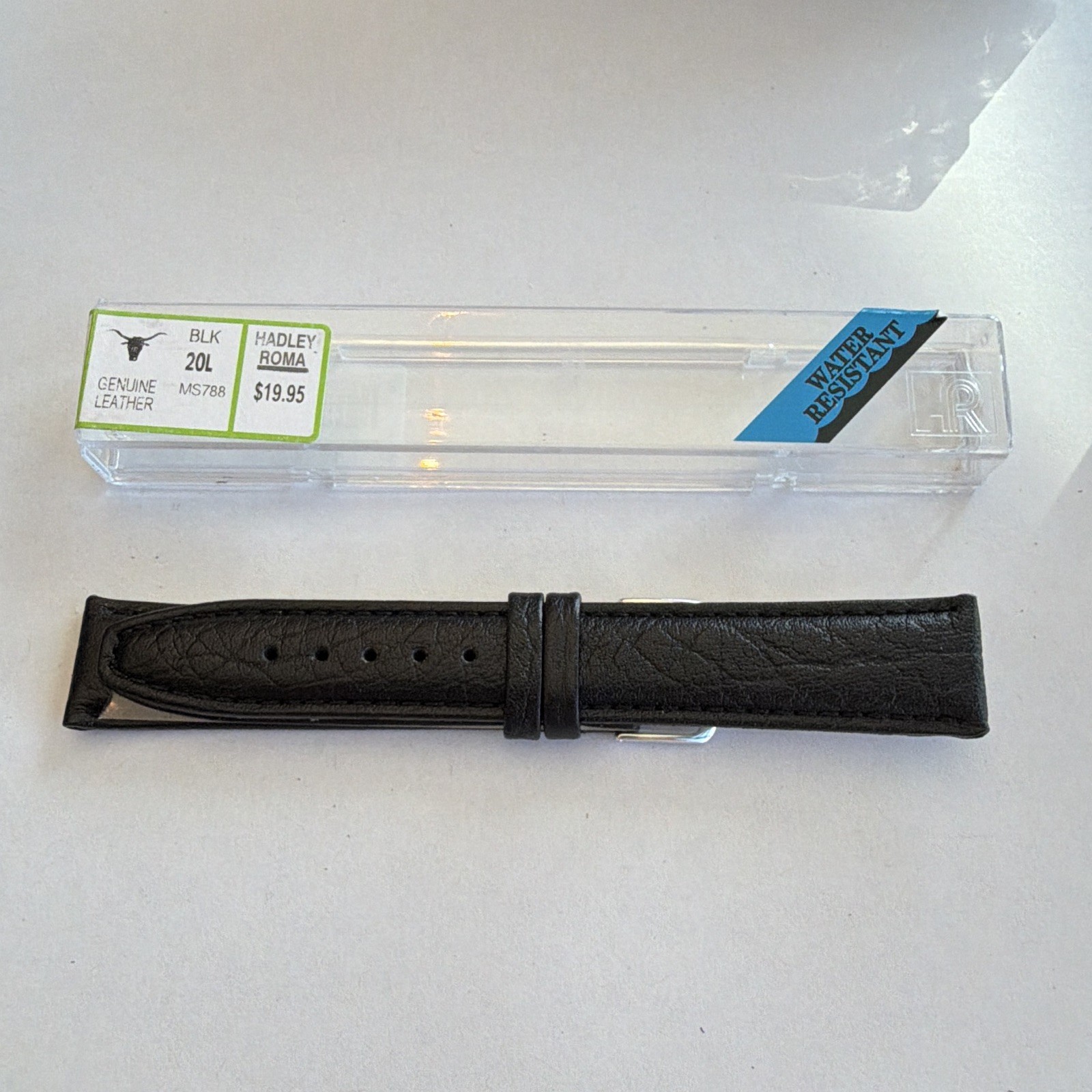 Hadley-Roma MS788 Black Leather Watch Band 20L Water Resistant Universal