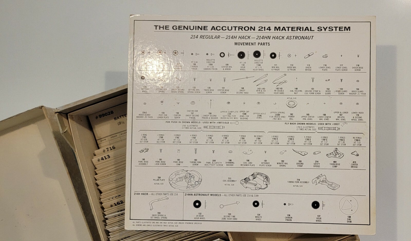 Bulova Accutron Caliber 214 Material System Watch Parts EMPTY BOX & Envelopes
