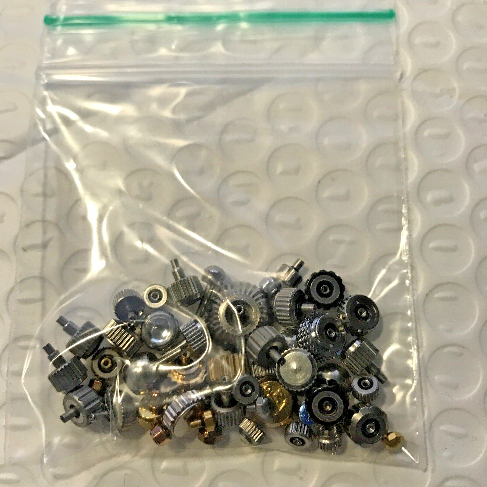 100 Approx Mixed Watch Crowns Long and Short Pipe Various Taps Colours Logos