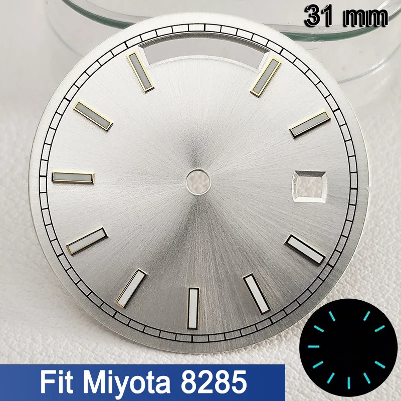 31mm Sunray Dial for Miyota 8218 Blue Luminous Roman Date Watch Face Replacement