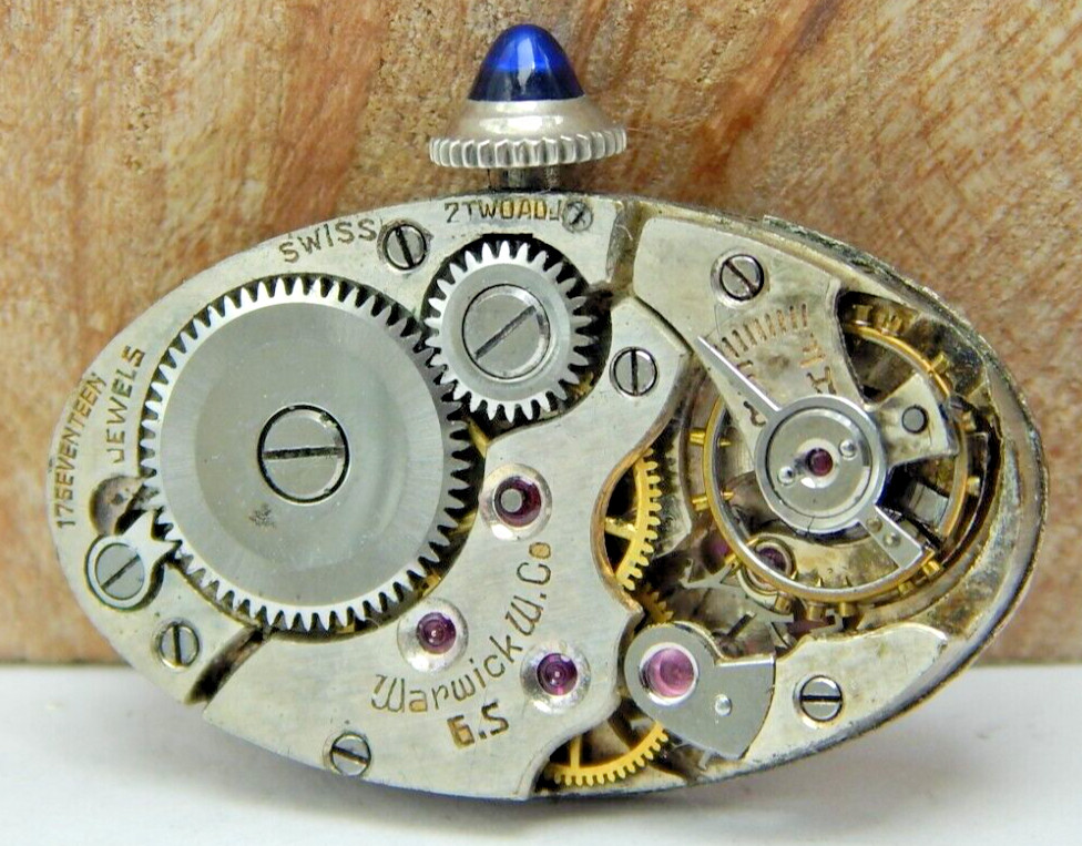 Vintage Warwick 6.5 17 jewel 4 Adjustment art deco wrist watch movement w/ dial