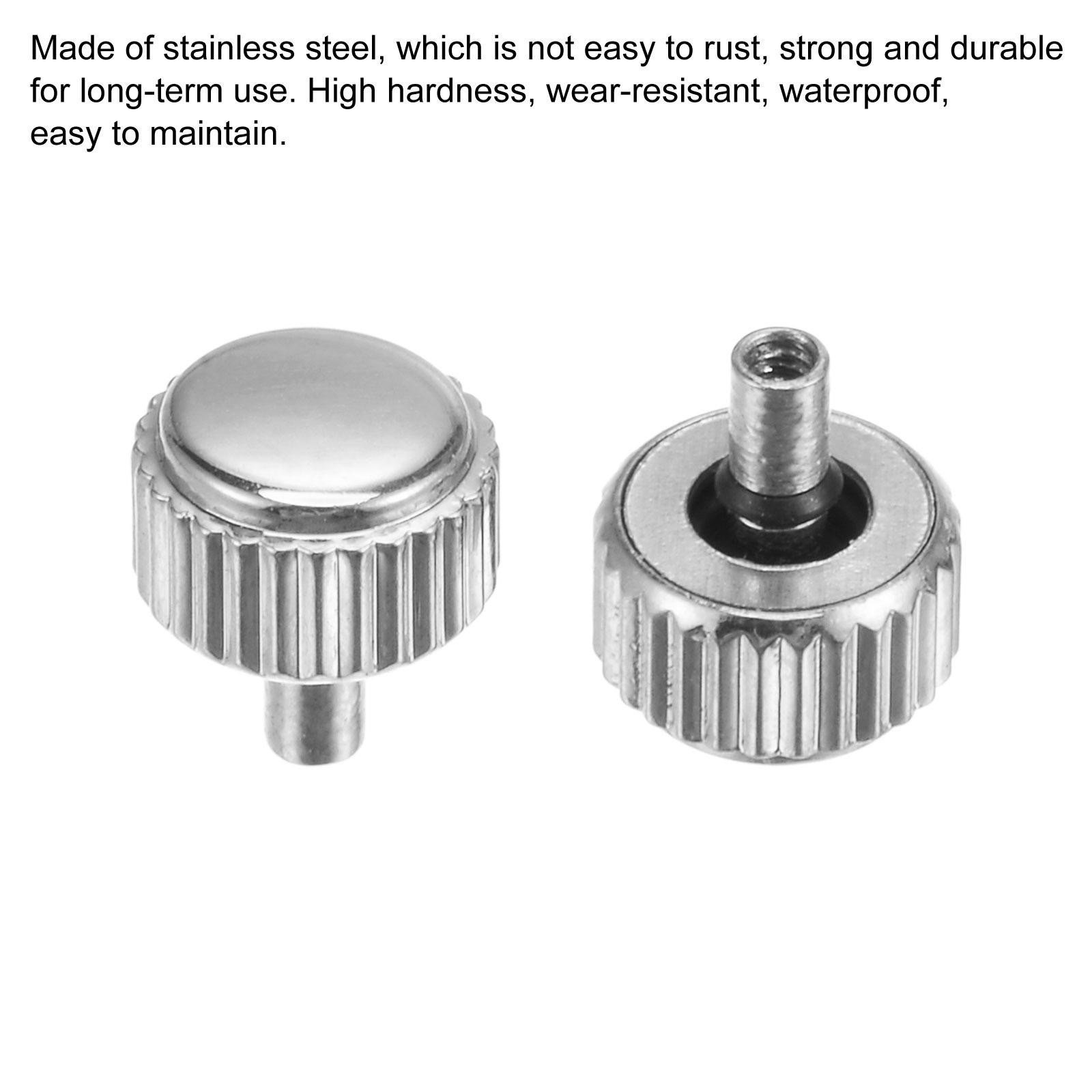 2Pcs 5×4.5mm Watch Crown SUS304 Flat Head Long Stem 2mm ID Silver Tone