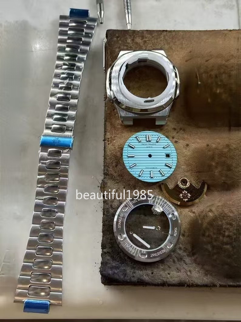 DIY Watch Part Kit for 8215 8200 Nautilus 43mm SS Watch Case+Dial+Hands+Strap
