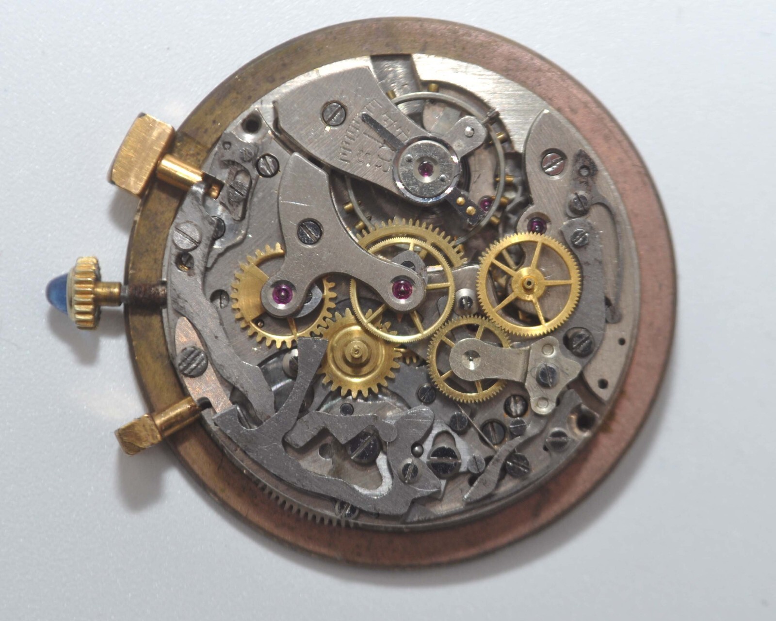 Suisse 17 Rubis Swiss Chronograph Watch Movement Complete Dial & Crown for Parts