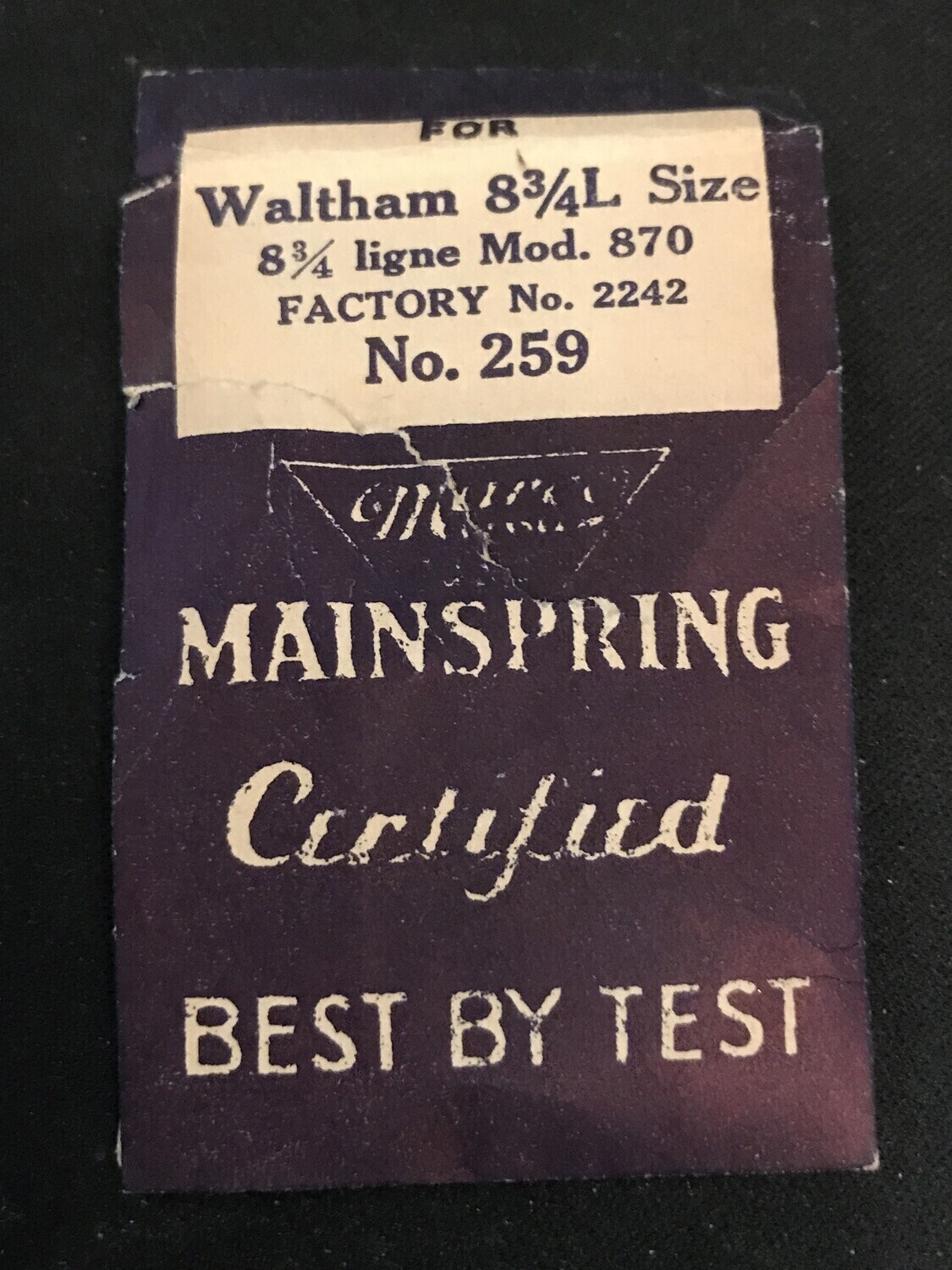 Marco Mainspring #259 for Waltham 8¾ ligne Model 870 No. 2242 – Steel