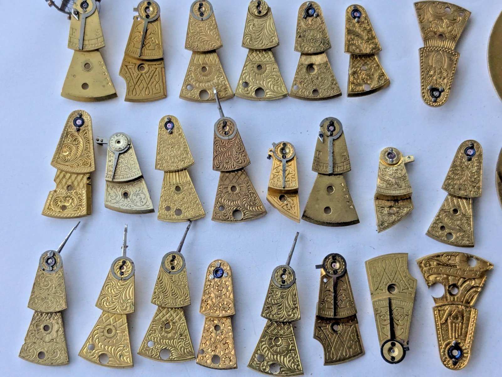 Antique 18th/19th C English Fusee Watch Parts Balance Cocks Hand Engraved Brass