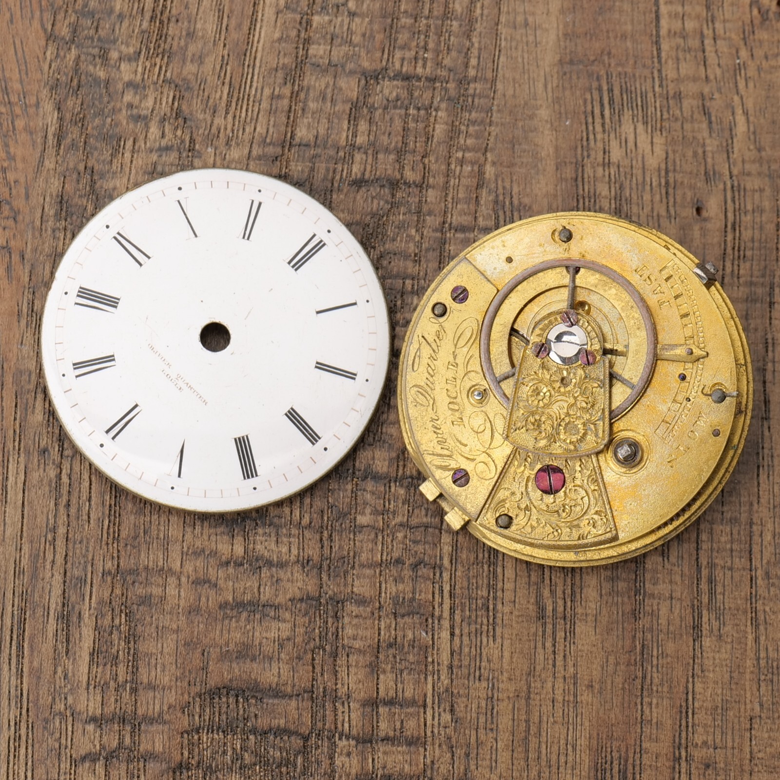 OLIVIER QUARTIER OF LOCLE VERGE FUSSEE KEYWIND MOVEMENT GOOD BALANCE W/ DIAL