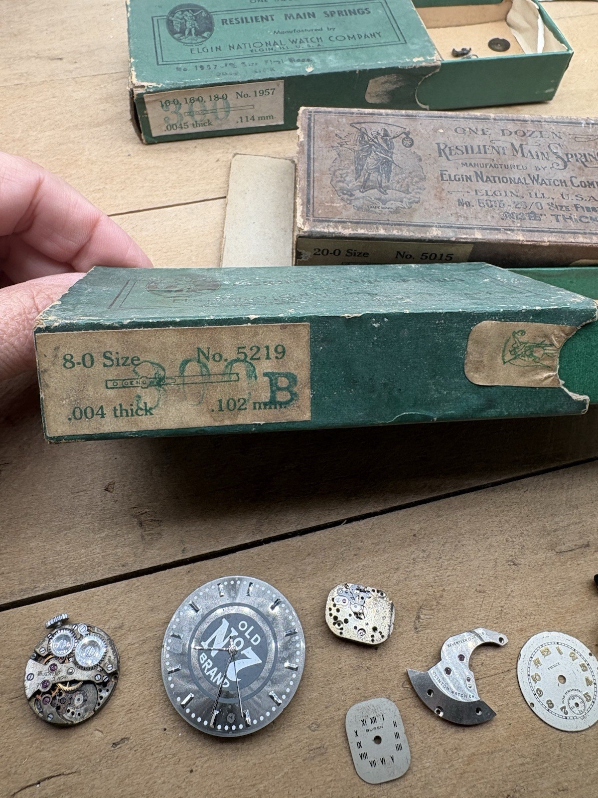 1940s ELGIN Watch Boxes & Buren Pierce Faces/Parts Restoration Jeweler’s Estate