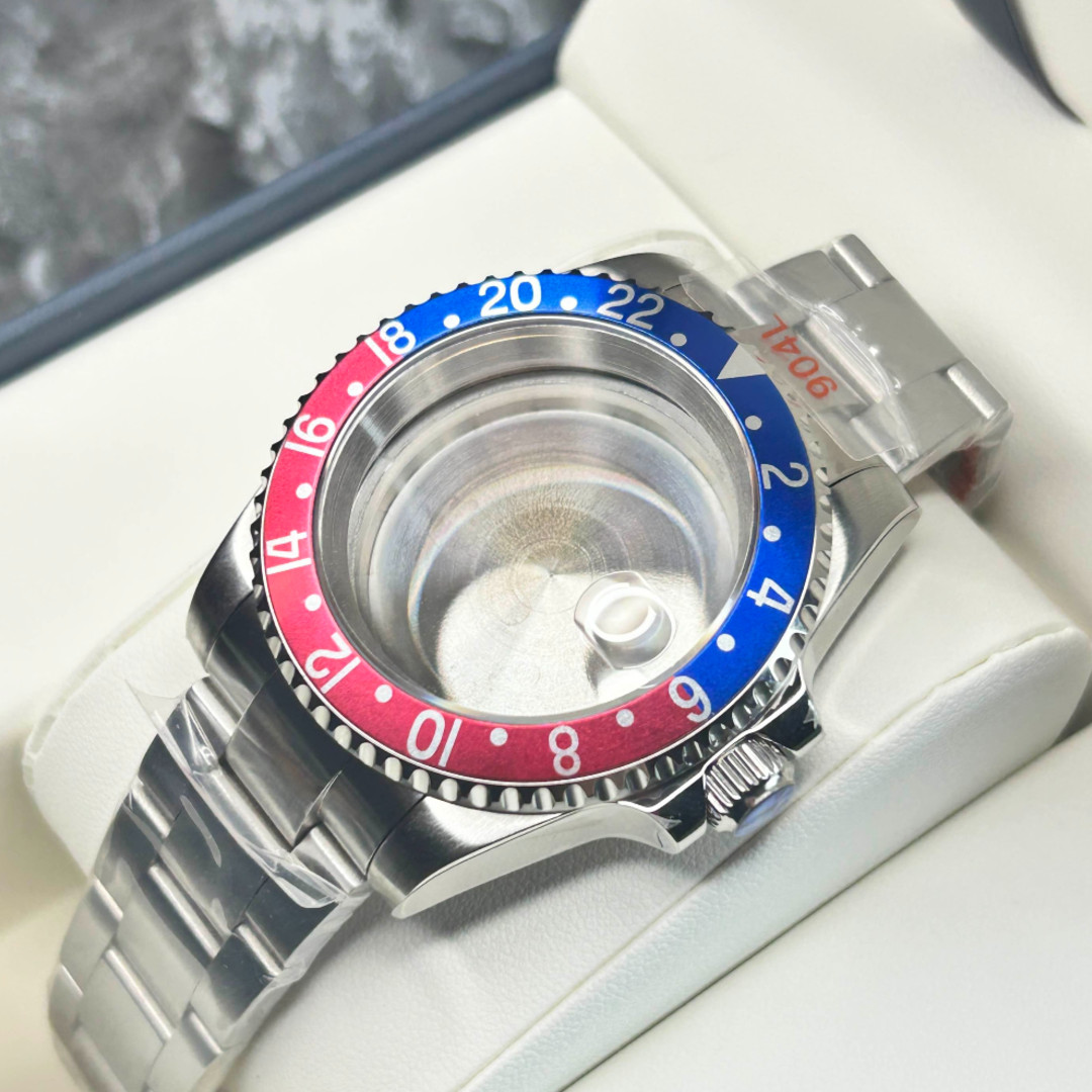 40MM SUB GMT Vtg Pepsi Red Blue bezel Watch Case Sapphire Fit NH34 NH35 NH36 Mod
