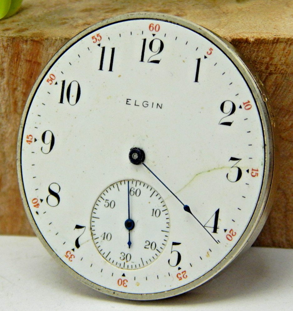 Antique 1911 Elgin 345 17 jewel 12s pocket watch movement with dial and hands
