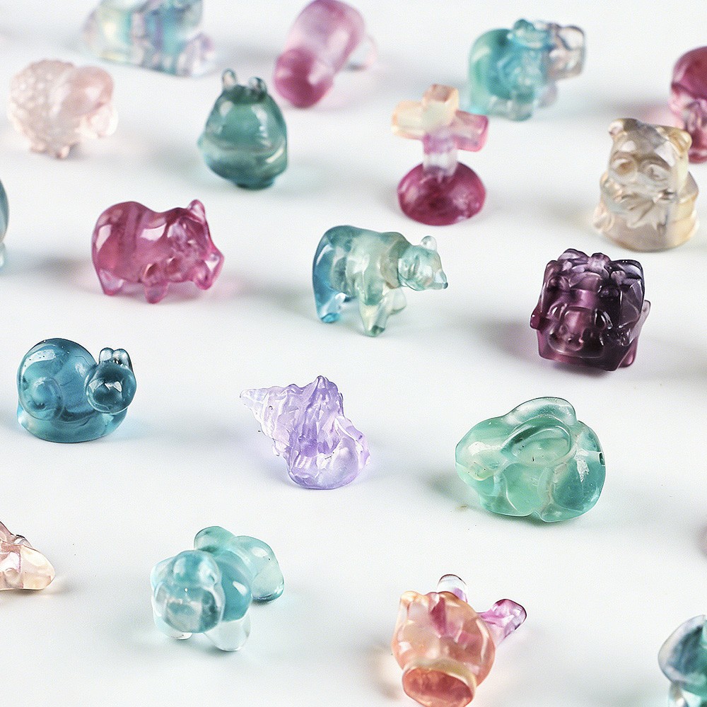 5-20pcs Mini Natural Fluorite Quartz Crystal Random Hand Carved Healing Reiki