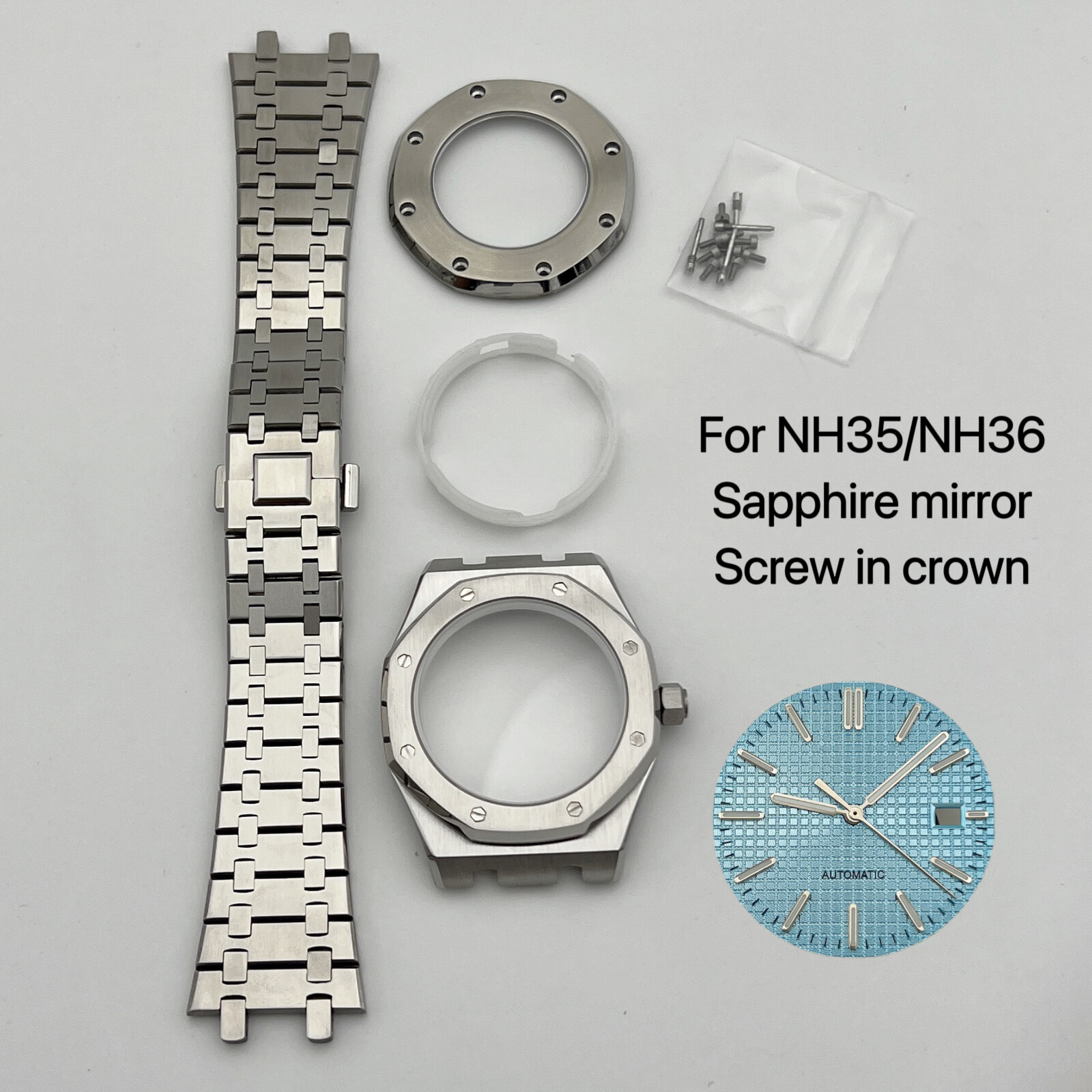 NH35 Case 41mm + Strap + Dial+hand Sapphire Glass for NH35/NH36 Movement