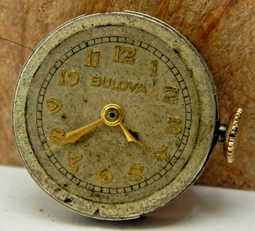 Vintage 1945 Bulova 7AM 17 jewel ladies wrist watch movement with dial and crown